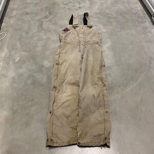 Berne Womens Small WB515DS Tan Duck Canvas Flannel Lined Bib Overalls Work Pants